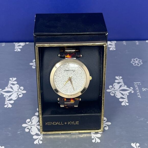 Kendall + Kylie Rhinestone Face Gold And Tortoise Shell Band NEW - Picture 1 of 7